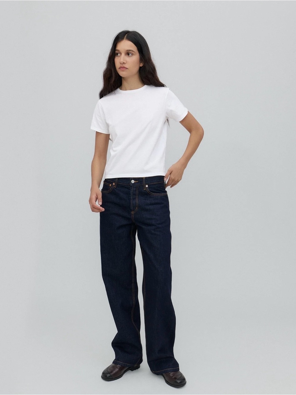 High-Rise Straight Leg Jeans in Dark Indigo - Women